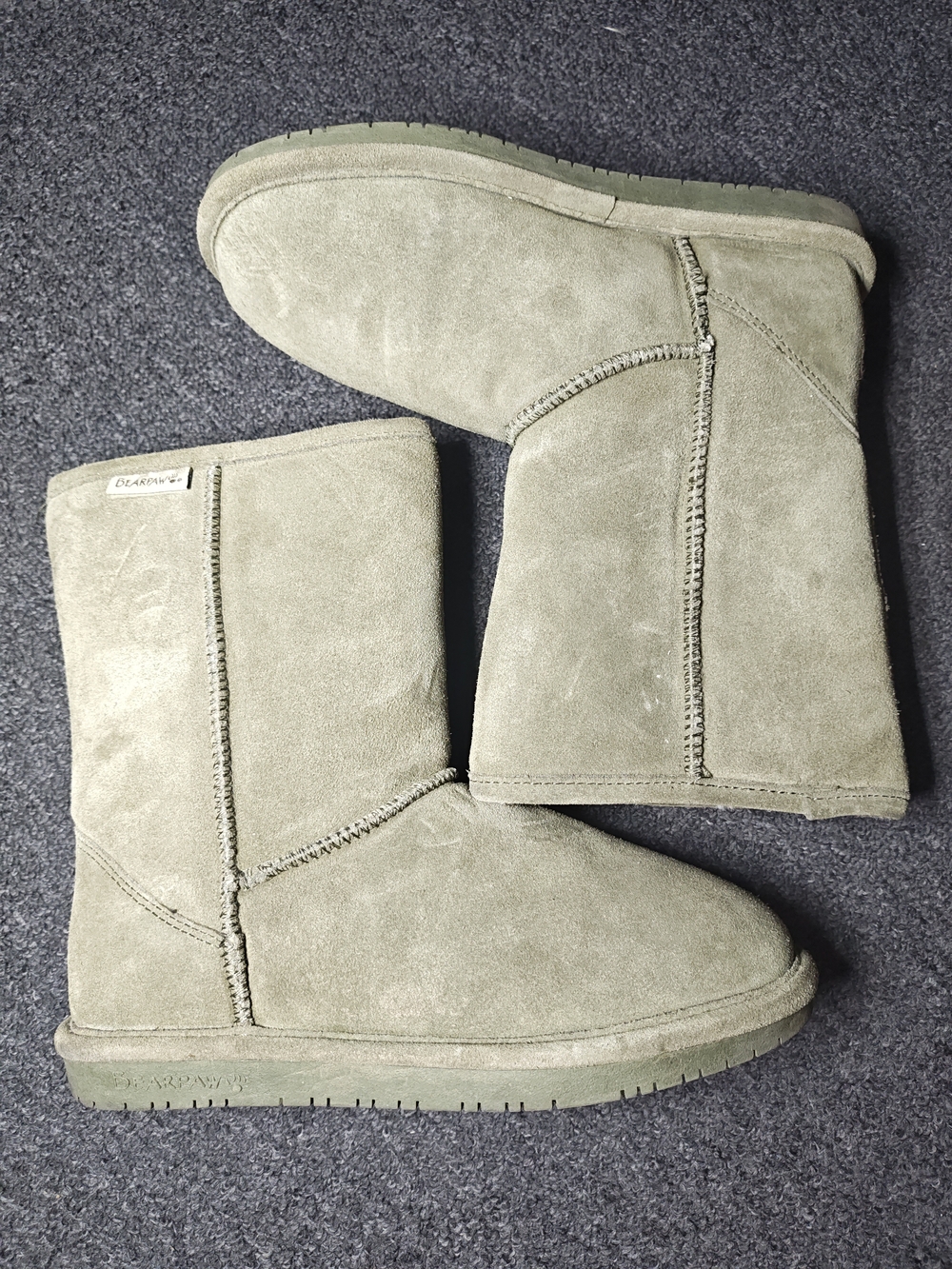 Bearpaw Charcoal Olive Suede Boots Cozy Winter Comfort Size 8